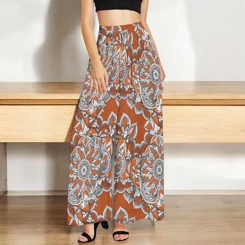 LOAIHA Womens Summer Boho High Waist Wide Leg Pants Plus Size Floral Print Casual Loose Fit Business Work Trousers4