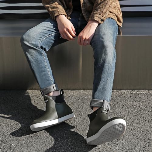 Image of Men's Deck Boots, Deck Shoes Waterproof Rain Boots, Saltwater Fishing Ankle Boots, Non-Slip Rubber Garden Muck Boots for Gardening Boating Camping Sailing Fishing