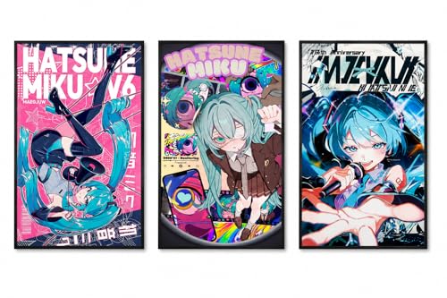 Image of Miku Anime Poster Set of 3 - Vocaloid Inspired Wall Art for Bedroom, Gaming Room & Japanese Anime Decor (miku poster)