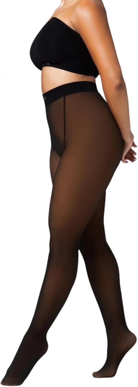 NOOSH TOAST Warm Fleece Tights | Sheer Look with Cozy Lined High-Waist Fit