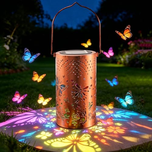 Silkwish Lanterne solaire pour l'extérieur - Papillon coloré - Lampe solaire en métal - Décoration de jardin pour balcon, cour, terrasse, cadeau pour...