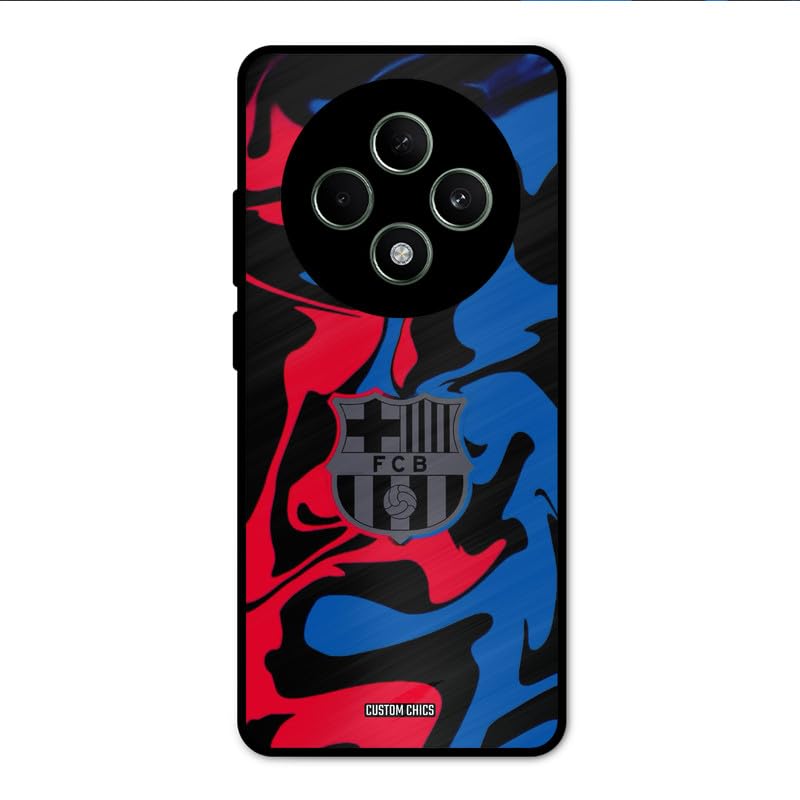 Image of PrintShield FC Barcelona Comic Back Cover for Oppo F27 Pro, Shockproof Printed Phone Case with Soft TPU Sides & Anti-Slip Grip