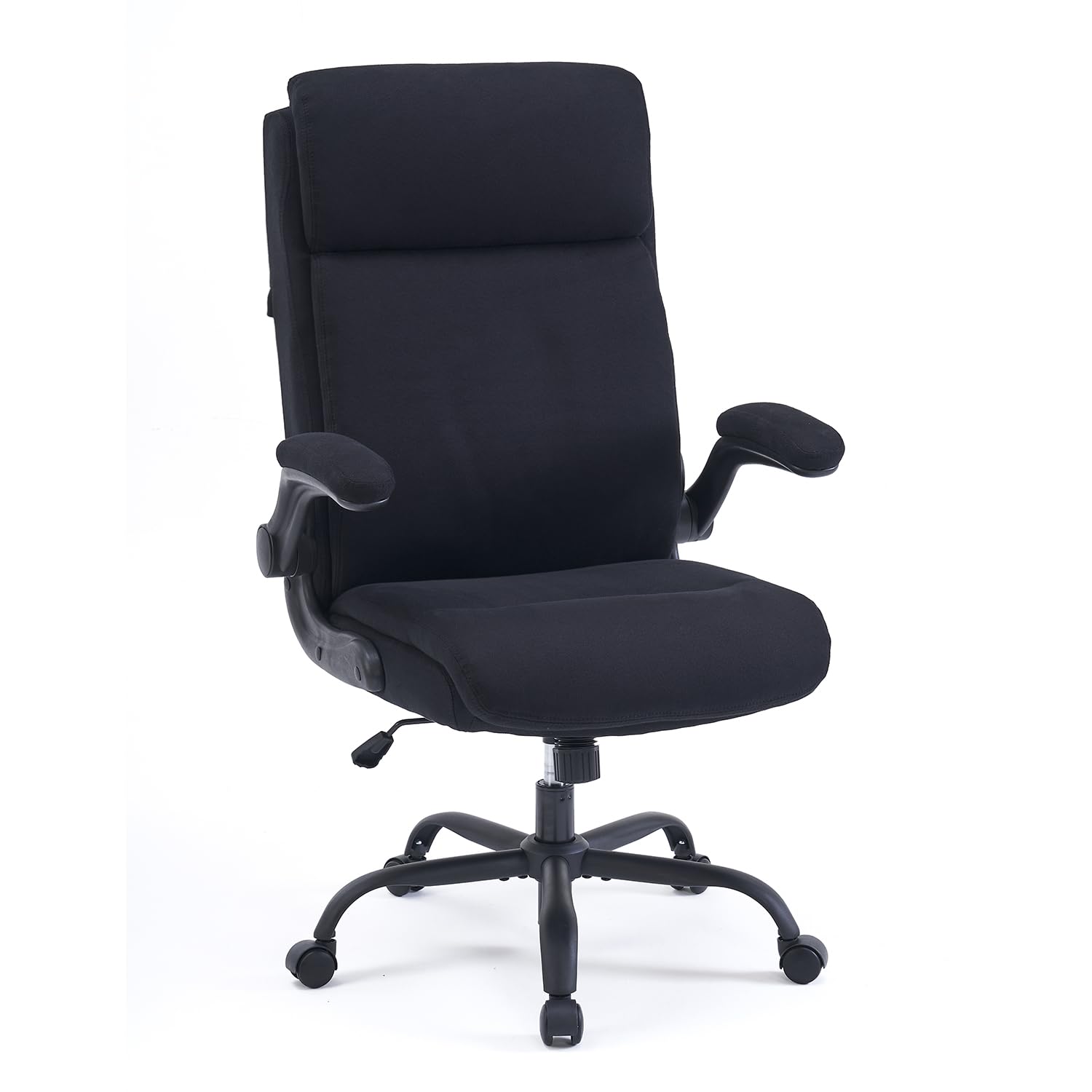 CASTLOVE Silla de oficina ergonómica, silla de escritorio con respaldo, reposabrazos plegable, respaldo alto, altura ajustable, función basculante (silla de oficina, tela, negro, máx. 150 kg)