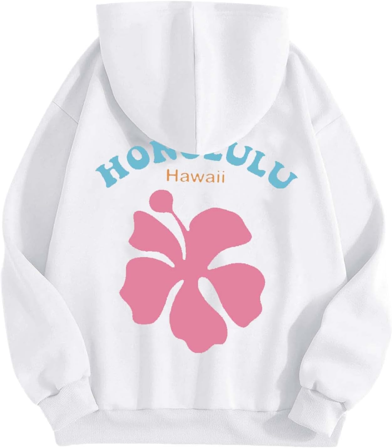 Qgaomye Deal Of Day Prime Today Only Flower Print Pink Graphic Hoodie For Women 2024 Trendy Cute Preppy Sweatshirt Long Sleeve Drawstring Pullover Tops With Pockets, 16 White, M