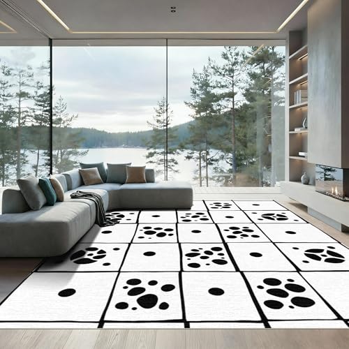 ODIKA 4'x6' Washable Area Rug - Prairie Dotted with Authentic Markings Black Non-Slip Chair-Friendly Carpet for Home Office, Gaming Room, Reading Nook, Flatwoven | Ref: 898689