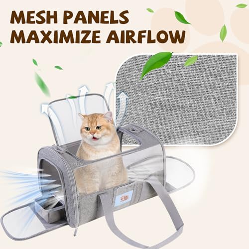 Cat Carrier Soft for Pets Up to 15 Lbs, Cat Travel Bag with Padded Shoulder Strap and Detachable Cat Food Bowl, Pet Dog Carriers for Small Dogs Travel Puppy Carry Airline Approved, Grey - Image 5