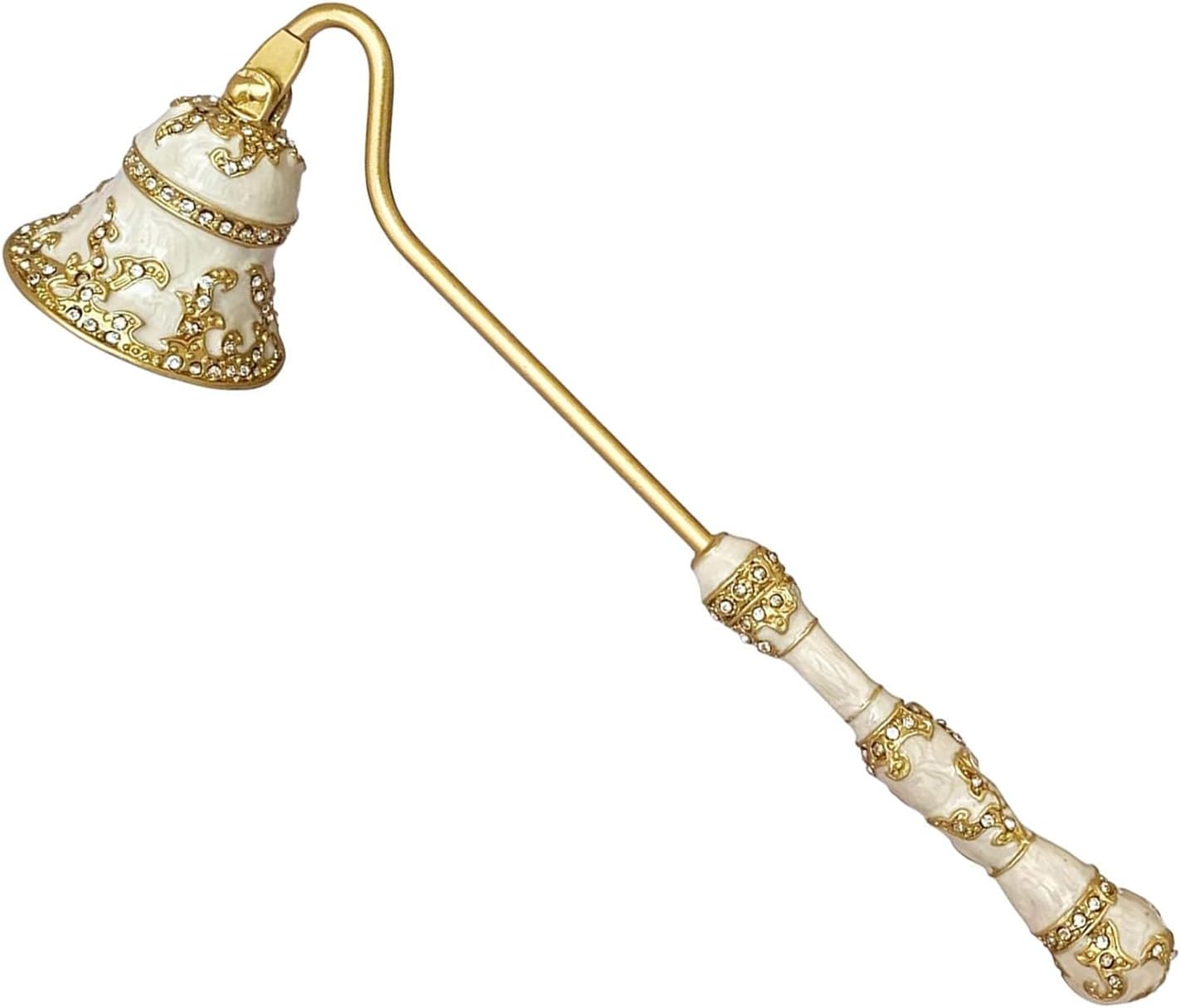 Vintage White Bell Candle Snuffer, Long Handle Metal Extinguisher | White Teacup Exquisite Retro Design for Flame Extinguishing, Cuts Smoke, Acts as Lovely Home Decor and Holiday Gift
