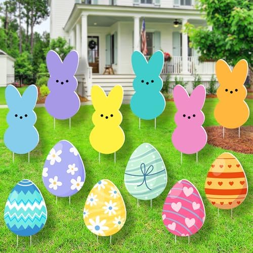 12 PCS Pastel Easter Yard Signs Decorations Outdoor