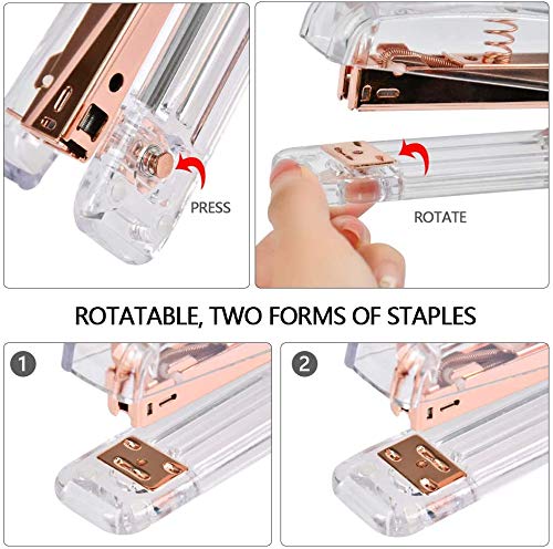 YOTINO Rose Gold Acrylic Stapler Bundle, Stapler and Staple Remover, Tape Dispenser, with 1000 Pcs Rose Gold Staples, 25 Pcs Binder Clips for Home School Office Supplies Stationery Desk Accessory & De