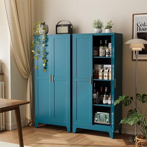 MetaCate lnov Armario Metalico Alacena, Aparador Comedor de Metal, Armario Cocina Almacenaje con Estantes Regulables, Área culinaria, Salón, 35x70x155cm, Azul