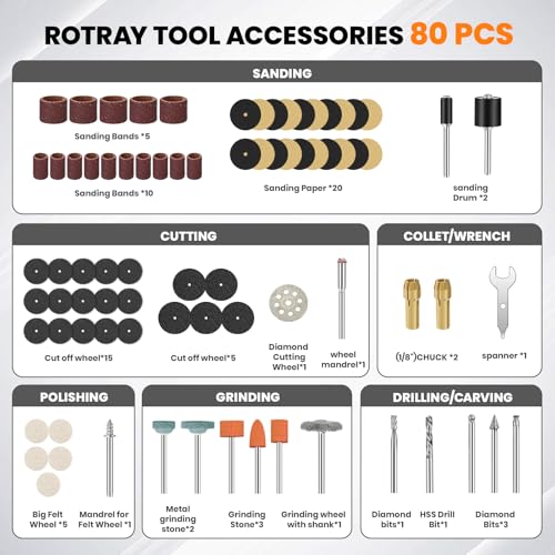 Image of 4V Cordless Rotary Tool Kit with 80Pcs, 4000mAh Long-lasting Battery, 6 Speeds 8000-28000RPM Rotary Tool with Digital Display for Cutting, Sanding, Polishing, Drilling, Engraving, DIY Crafts (Grey)