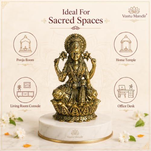 Image of Brass Lakshmi Ji Idol, Vastu Remedy for Wealth & Prosperity (4 Inch, 210 g)
