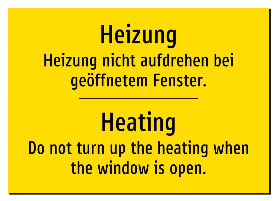 54752-DEEN-T-13 | Heizung Schild/Aufkleber – Deutsch Englisch –