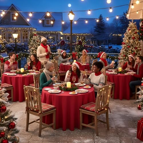 Image of sancua Christmas Red Round Tablecloth 108 Inch Diameter, 6 Pack - Circle Polyester Fabric Table Cloth for Wedding Party Reception Banquet Birthday, Washable Formal Table Cover (Fit 42-96 Inch Tables)