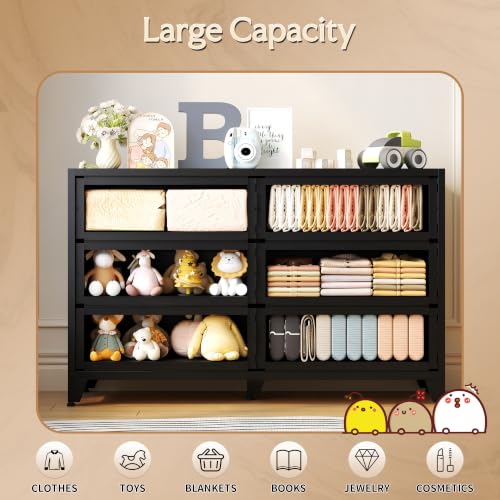 Image of Metal Dresser, 6 Drawer Chest of Drawers for Bedroom, Black