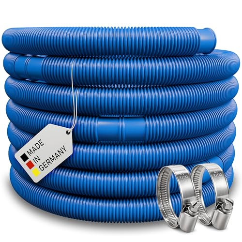 Poolschlauch | Schwimmbadschlauch inkl. 2x Schellen | Saugschlauch | Solarschlauch | Pumpenschlauch mit Muffen | Made in Germany (Blau Ø 38 mm | 1 5 m)