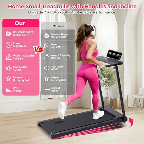 Image of Portable Treadmill for Home Small, Walking Pad with Handle Bar, 3.5HP Eelectric Walking Pad Treadmill with Handle Bar and Incline, Small Treadmills for Home Exercising, 0.6-10MPH, 400BS
