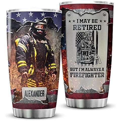 ZOXIX Personalized Tumbler 20 Oz Retired Firefighter Gifts For Men Stainless Steel Coffee Cup With Name Cool Things For Firefighters Insulated Tumblers Dad Retirement Fireman Mug Cover