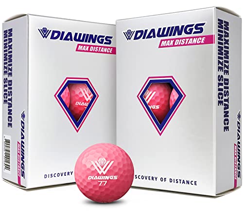 Diawings Max Distance Golf Balls for Maximum Distance, Anti Slice, Low Spin, Straight Shots | Half Dozen X 2, 12 Balls | White, Pink, Orange, Yellow (Pink)