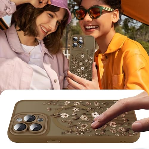 Coque antichoc iPhone 15 Pro Max marron fleurie pour éviter les rayures
