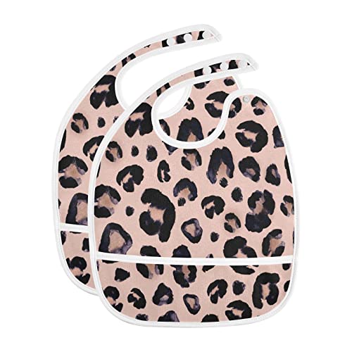 Image of SUABO Leopard Print Cheetah Pink Baby Bib,Newborn Bibs Toddlers Adjustable Closure Baby Bibs for Girls Boys Baby Food Bibs