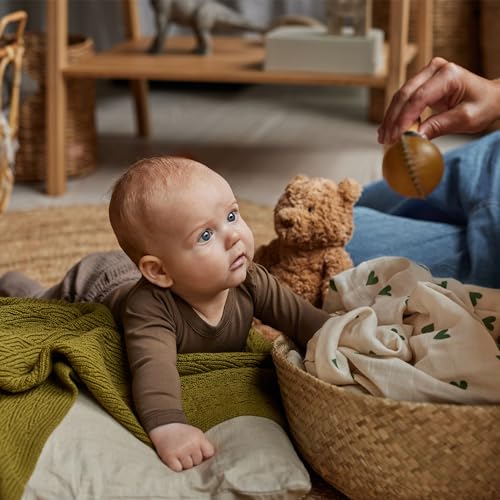 Image of Knitted Organic Cotton Baby Blanket- Swaddle Blanket, 30 inch x 40 inch Soft Receiving Blanket for Newborn (0-2Yrs -Moss Green)