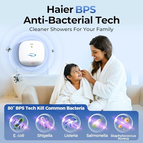 Image of Haier Aqualis Storage Water Geyser 15L, 5 Star Electric Water Heater for Bathroom, 2.2kW Fast Heating, Shock Proof Technology, 8 Bar Pressure, Glassline Tank, 4 Yr Product & 7 Yr Tank Warranty