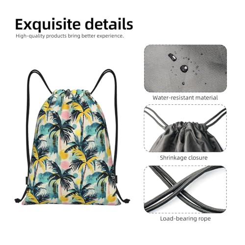 Drawstring Backpack - Hawaii Plant Silhouette Print Sports Gym Sackpack String Bag For Women Men, Lightweight Draw String Back Bag For Workout Travel3