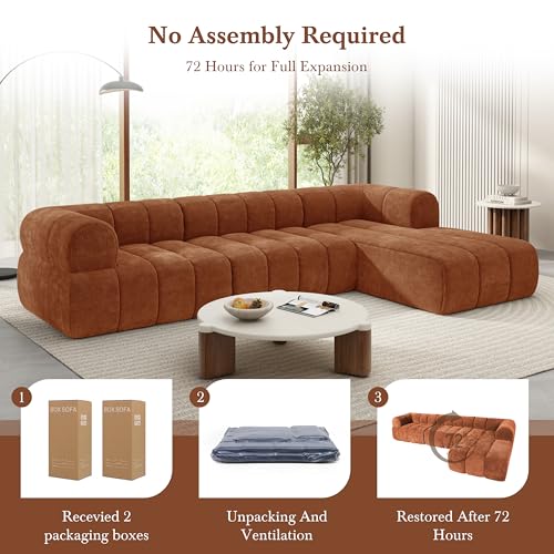 Image of Christopher Knight Home Mania 122 inch Modular L-Shape Sofa Couch with Chaise Lounge, Modern Sectional Sofa Set for Living Room, Boucle Fabric Upholstered Cloud Couch with Deep Seat, Orange