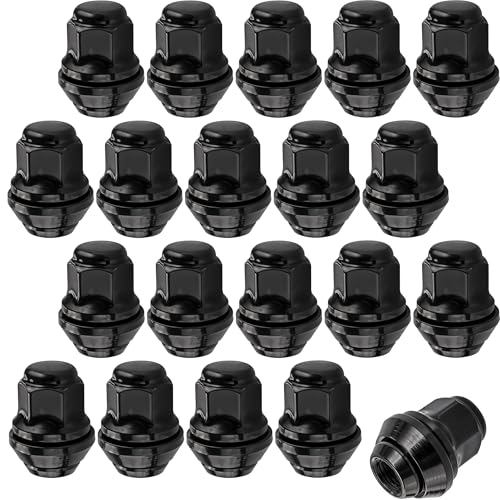 Schwarze Radmutter M12x1,5 Kompatibel mit Ford – Kegelbund, bewegliche Konusring, schwarz beschichtet – Satz mit 20 Stück für originale Alufelgen