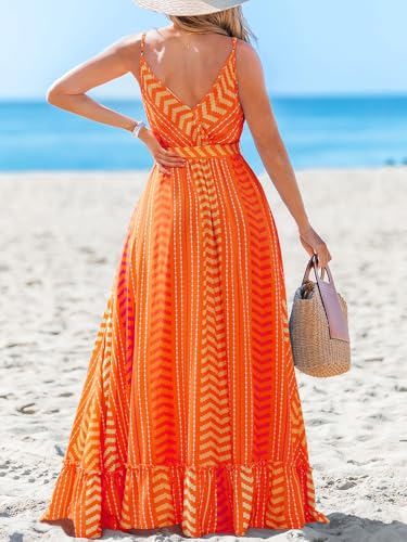 Image of CUPSHE Women's Summer Boho Maxi Dresses Sleeveless V Neck Beach Vacation Long Sun Dress Belted Flowy Tropical Resort Wear