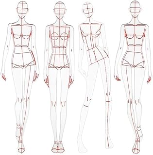 Carhar Réguas de ilustração de Modelos de esboço Régua Costura Padrões Humanoides Design Medidas da roupa, Tipo A