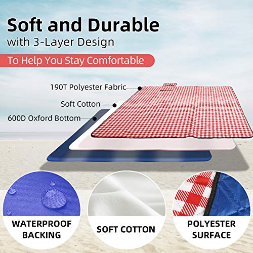 Zaze Picnic Blanket Extra Large Waterproof, 80''X80''Checkered Picnic Blankets Beach, Outdoor, Camping On Grass (Red And White) #TOP2