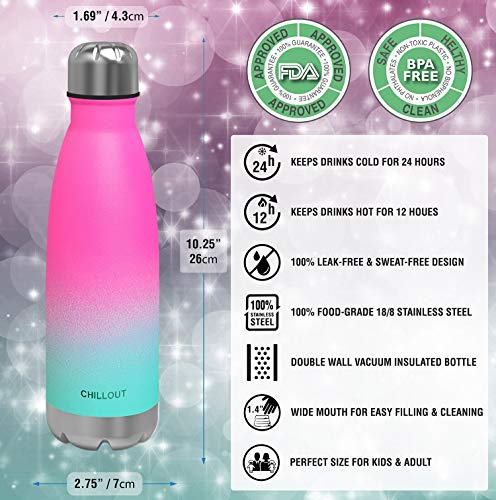 Image of CHILLOUT LIFE 17oz Insulated Stainless Steel Water Bottle, Leak Proof