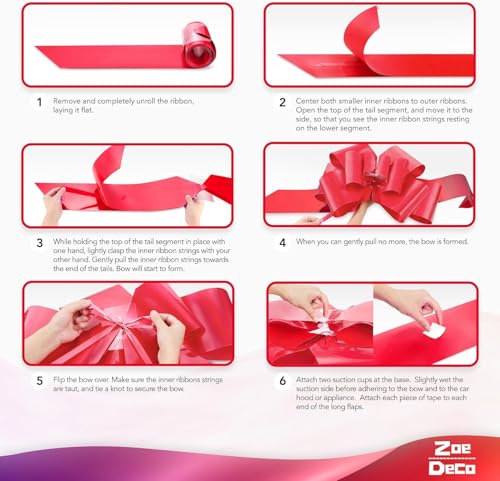 Zoe Deco - Happy Birthday Car Bow - Red, 23 Inch - Giant Car Bow Pre-Printed w/Happy Birthday - Large Gift Wrapping for Huge Present - Thumbnail 4