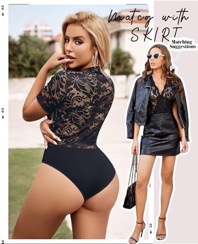 Avidlove Women Lace Bodysuit Lingerie Tops Sexy Deep V Bodysuit Tops One Piece Body Suit Short Sleeve S-XXXL4
