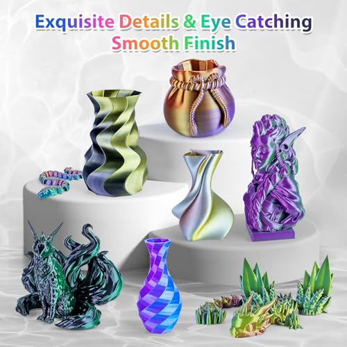 Image of Silk PLA Filament 1.75mm Bundle, Shiny Metallic Multi-Color 3D Printer Filament 12-Pack (250g /Spool, 3kg Total), High Gloss & Smooth Finish for Articulated Dragon Toys, 3D Art Crafts & Gifts