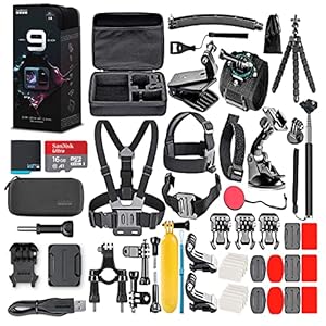 GoPro HERO9 Black – Waterproof Action Camera with Front LCD, Touch Rear Screens, 5K Video, 20MP Photos, 1080p Live Streaming, Stabilization + 16GB Card and 50 Piece Accessory Kit – Action Kit