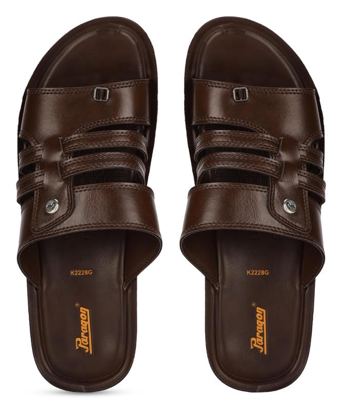 PARAGON PUK2228G Stylish Slippers for Men | Comfortable, Breathable & Durable Sandals with Soft Cushioned Footbed | Easy Wear Slip On | Easily Washable | Ideal for Outdoor Use Brown (B0CK5R4BVW) Amazon Price History, Amazon Price Tracker