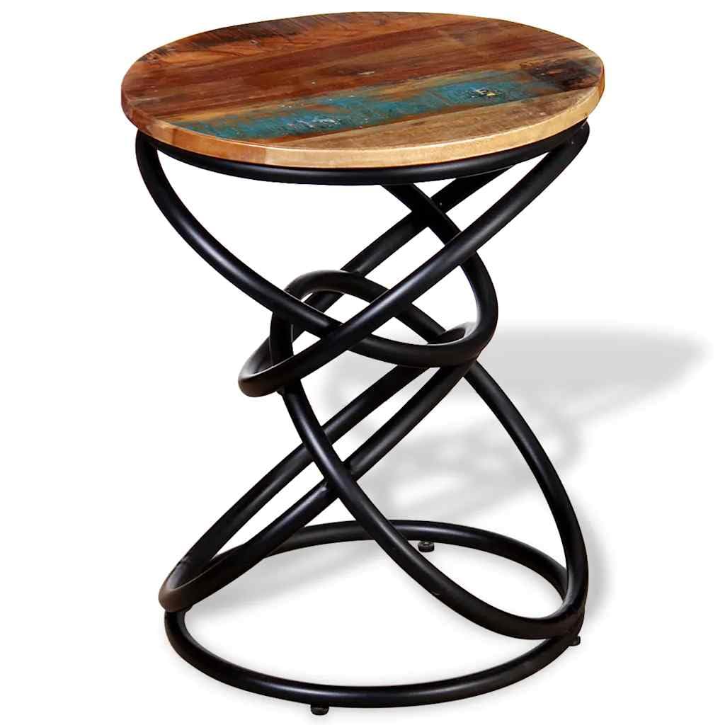Tavolino rotondo in legno massiccio, 40 x 50 cm, vintage, metallo