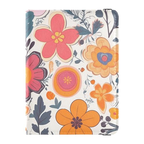 Portafoglio per passaporto e carte di vaccinazione con fiori e foglie bianco rosa giallo per donne e uomini pelle con scomparto per di Fiori Foglie Bianco Rosa Giallo