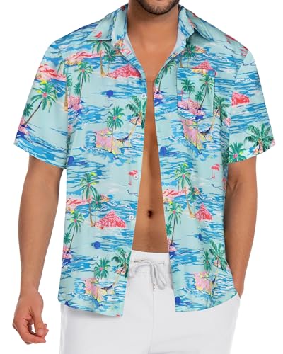 Image of Men Hawaiian Shirt Short Sleeve Summer Beach Button Down Shirts with Pocket