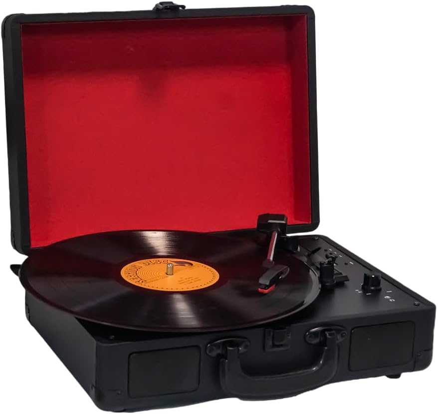 Handcase Vinyl Record Player with Piezoelectric Cartridge Retro Design Supporting Bluetooth/USB