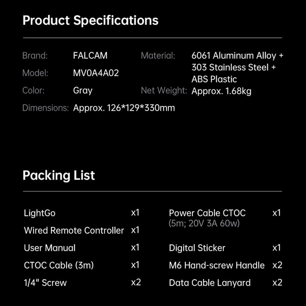 Falcam Move LightGo Bowens Mount Portable Version M - Compatible with Aputure Godox Nanlite, A Turning Point of Light Control