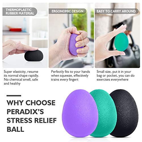 Peradix Hand Grip Strength Trainer, Stress Relief Ball For Adults And Kids, Wrist Rehab Therapy Hand Grip Equipment Ball Squishy Tools - Set Of 3 Finger Resistance Exercise Squeezer #TOP4