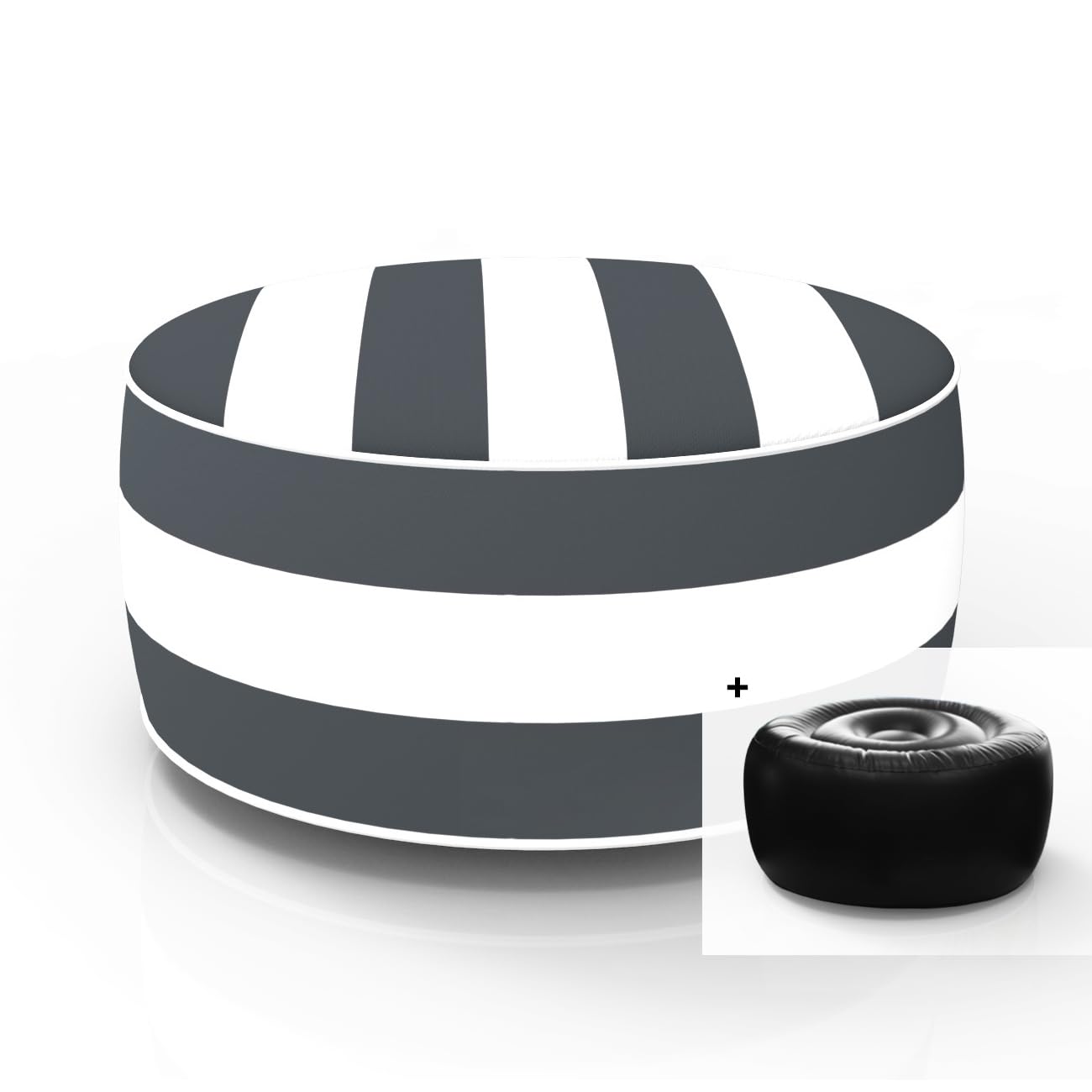 FBTS Prime Inflatable Footstool Ottoman Grey Stripe Round 21x9 Inch Patio Foot Stools and Ottomans Portable Footrest