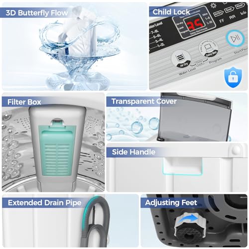 Nictemaw Portable Washing Machine 20Lbs Portable Washer Machine with Drain Pump, 2.8 Cu.ft Washer and Dryer Combo with 10 Programs 8 Water Levels Compact Laundry Washer for Apartments, Home, RV - Thumbnail 6