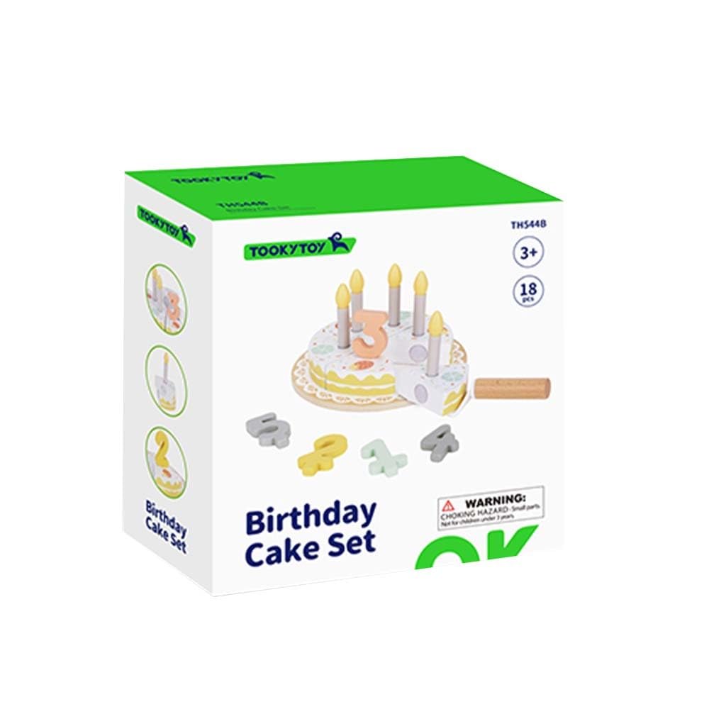 Wooden Birthday Cake Pretend Play Toy Set, 18 Months+, with Candles and Toppings