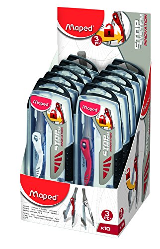 Compas Stop System Maped lot de 10 boîtes de 3 pièces pour traçage scolaire précis