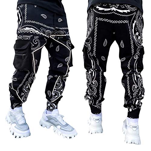 Hippie Boho Baggy Trousers Mens Loose Sweatpants Popular Streetwear,Paisley Printed Hip Hop Harem Pants For Men (Black, Xl, X_L) #TOP3